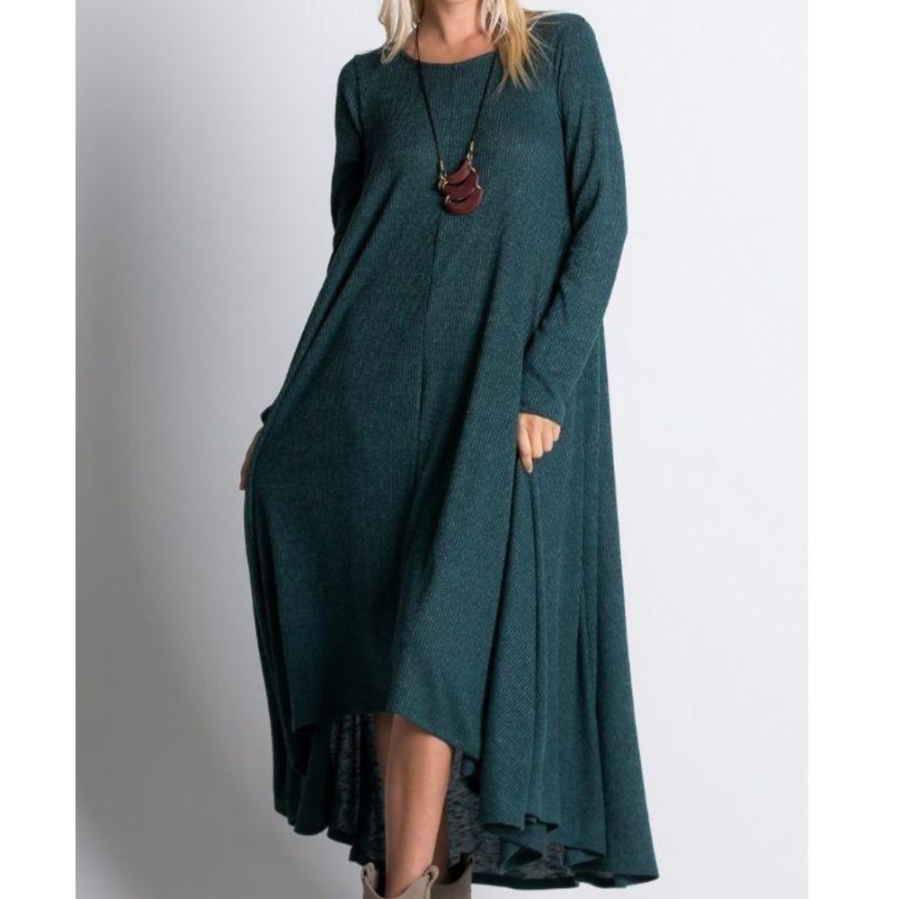 Teal Ribbed Sweater Maxi Dress